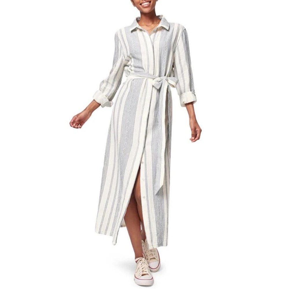 Faherty Dream Gauze Organic Cotton Iris In Cream Tidal Wave Dobby Dress Sz L NWT - Picture 2 of 15